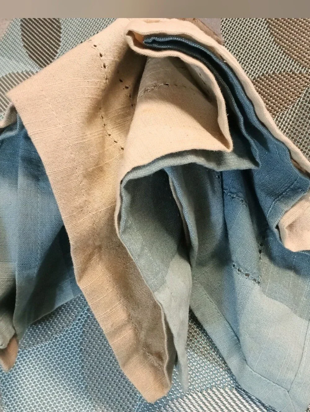 NWT Pier 1 Imports 6 Teal Blue, Aqua & Taupe Placemats & 8 Teal & Taupe Napkins